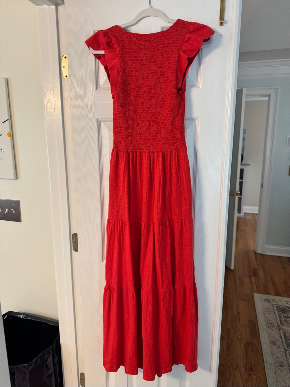 Lucky Brand Red Smocked Maxi Dress with Flutter Sleeves - Picture 2 of 4